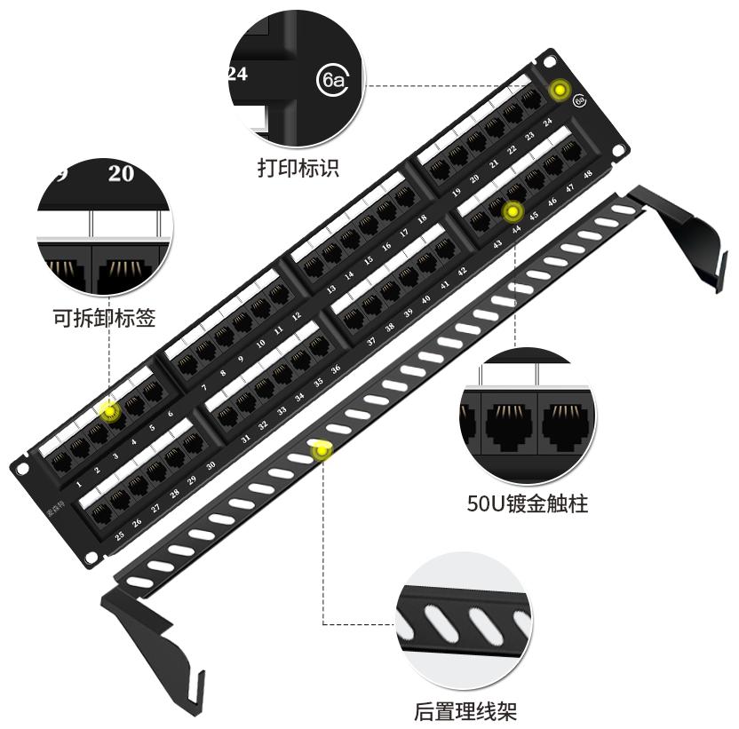 MC2805-648(六類網(wǎng)絡(luò)款48口)細節(jié)處理打印標識，標簽等